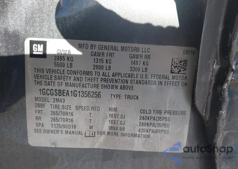 2016 Chevrolet Colorado Wt from USA, damaged, VIN 1GCGSBEA1G1356256